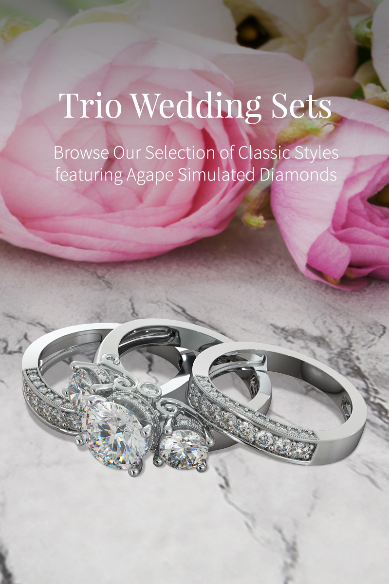 Agape Diamonds Wedding Trio Engagement Ring Sets