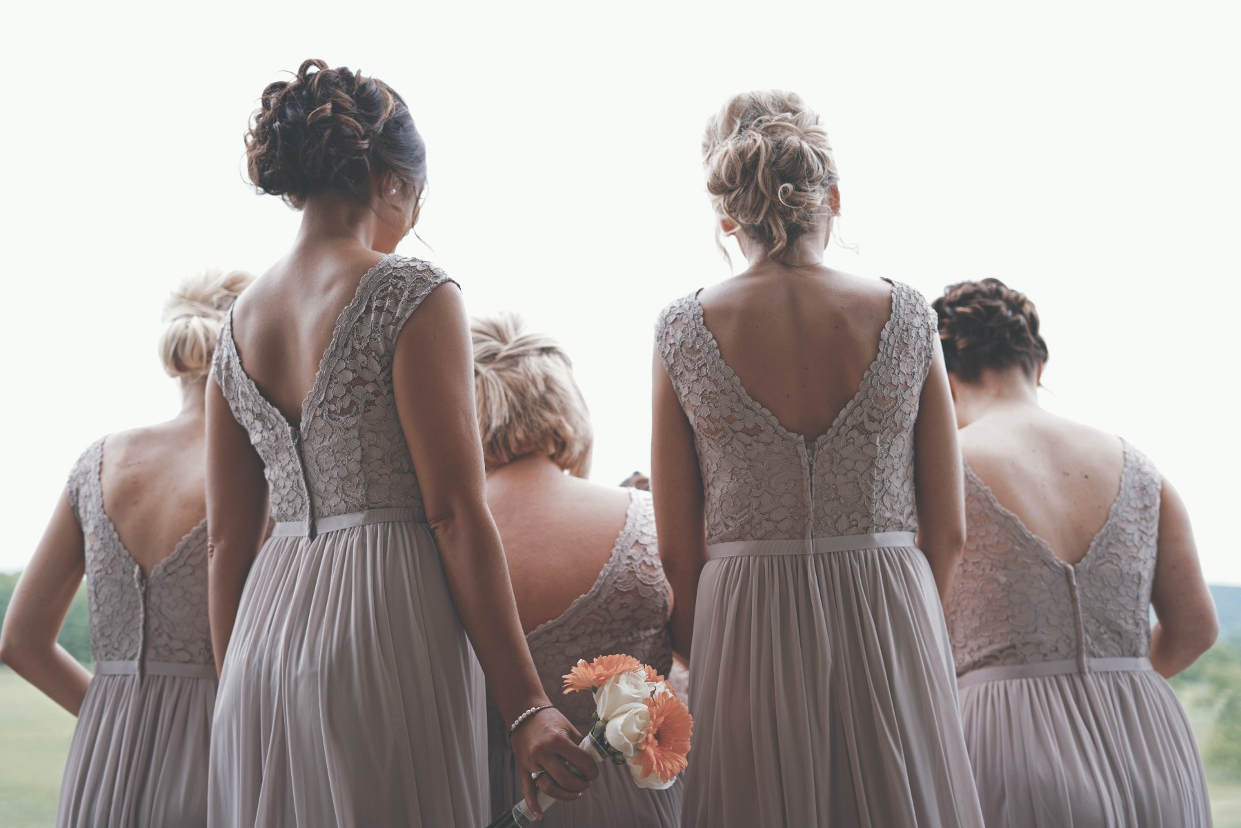 Bridesmaids and groomsmen preparing to walk down the aisle. 